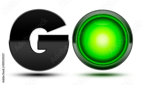 Bright green traffic light used to make the word go! Concept for starting, going, moving forward and beginning your journey!