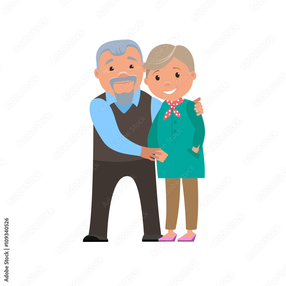  Happy couple  grandparents smile. Vector cartoon illustration.