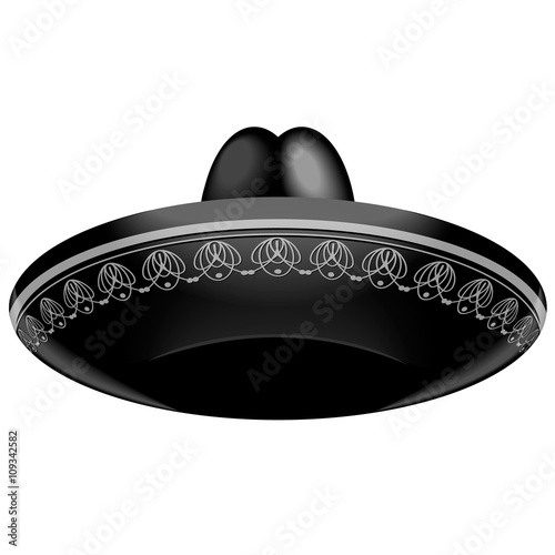Black Mexican sombrero on a blank background