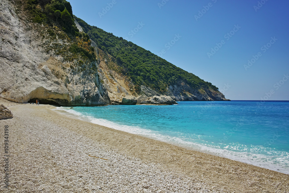 small white stones at Myrtos beach, Kefalonia, Ionian islands, Greece