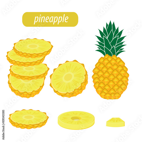pineapple on white background. Vector illustration.