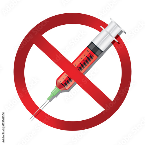 illustration. syringe with forbidden sign - no drug