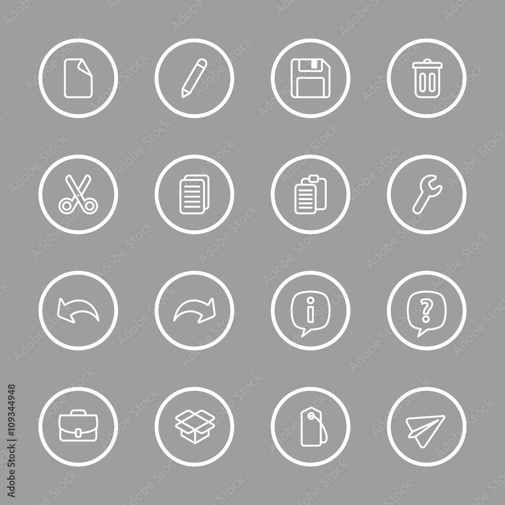 white line web icon set with circle frame for web design, user interface (UI), infographic and mobile application (apps) white line web icon set with circle frame for web design, user interface (UI), infographic and mobile application (apps)