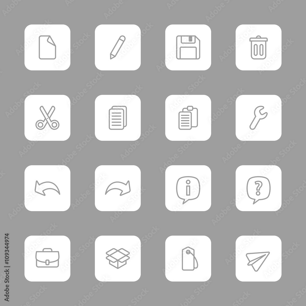 line web icon set on white rounded rectangle for web design, user interface (UI), infographic and mobile application (apps)