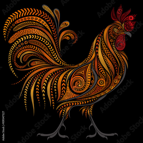 Canvas Print Beautiful vector fire cock by New year 2017 on black background