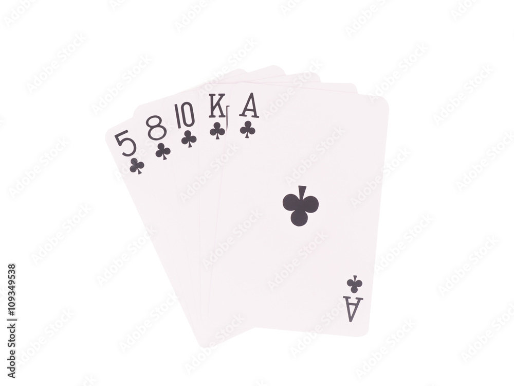  flush playing cards isolated on white background