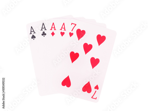  Four of a Kind playing cards isolated on white background.