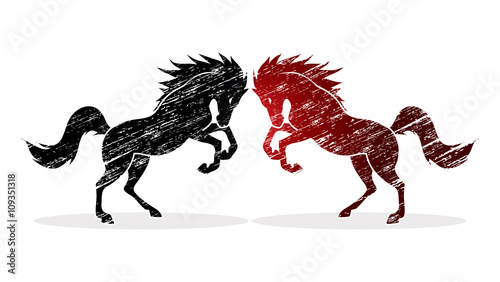 Twin horses designed using grunge brush graphic vector.