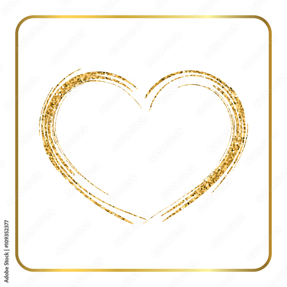 Vetor de Gold heart. Golden glitter metal sign shape isolated on white ...