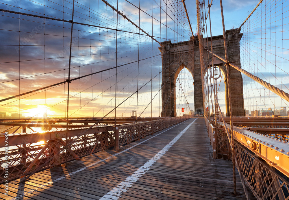 Naklejka premium Nowy Jork, Most Brookliński, Dolny Manhattan, USA