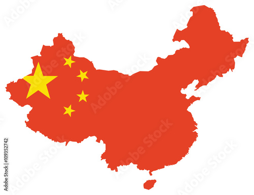 Map of China with Flag 