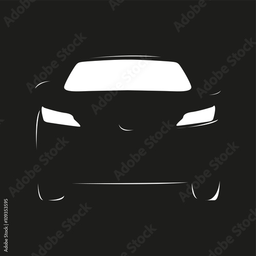 Car. Vector illustration. Black and white view.
