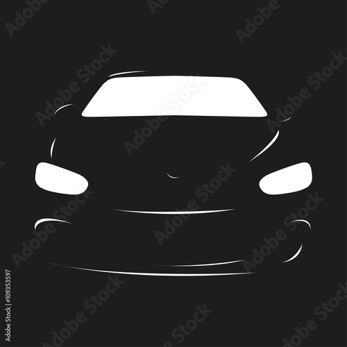 Car. Vector illustration. Black and white view.