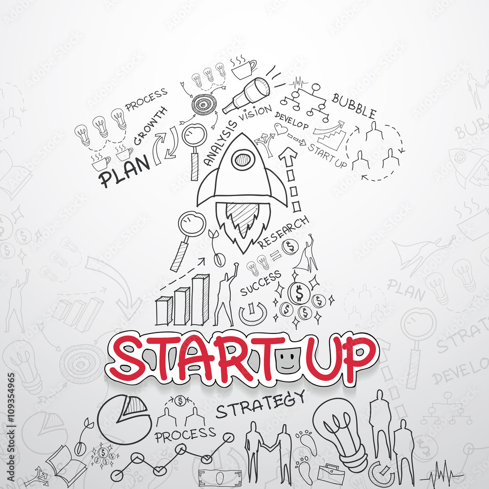 Start up text, With creative drawing charts and graphs business