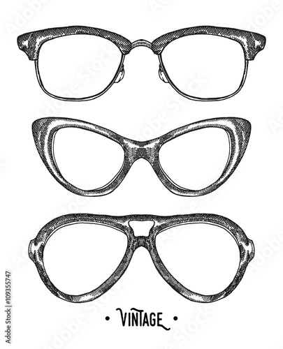 Hand drawn hipster glasses. Vintage vector illustration. Sketch