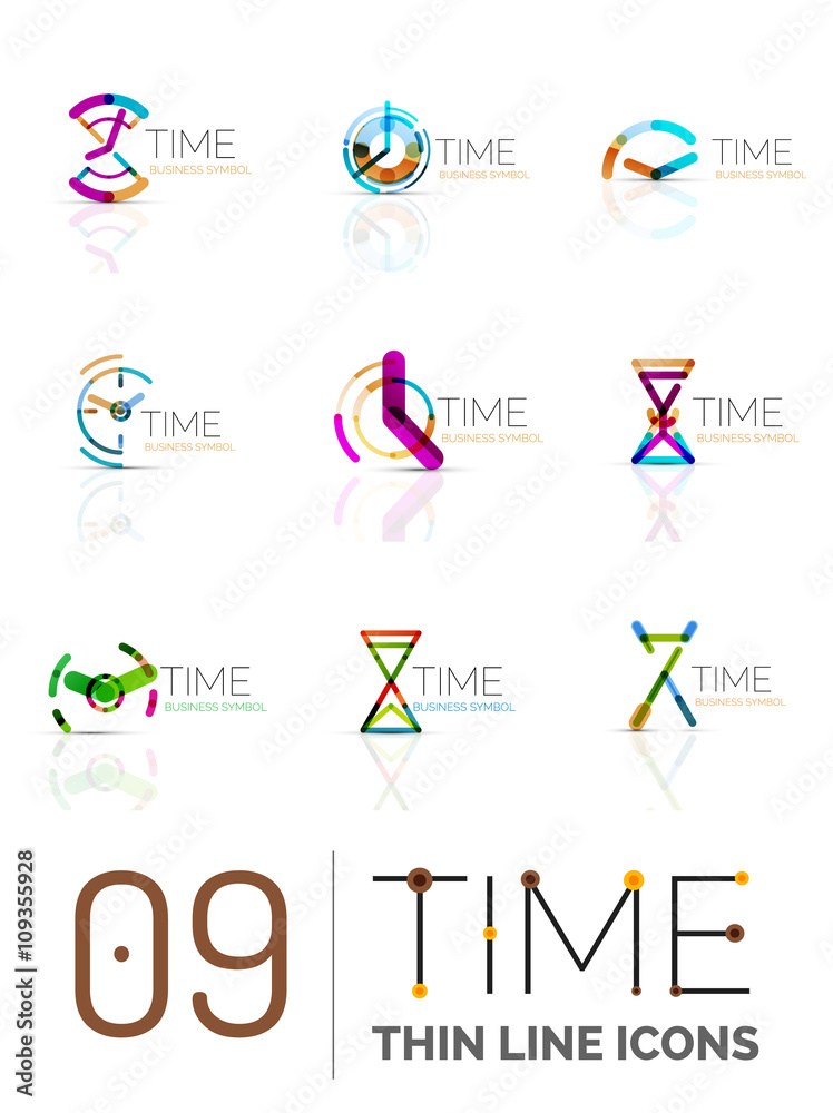 Geometric clock and time icon set