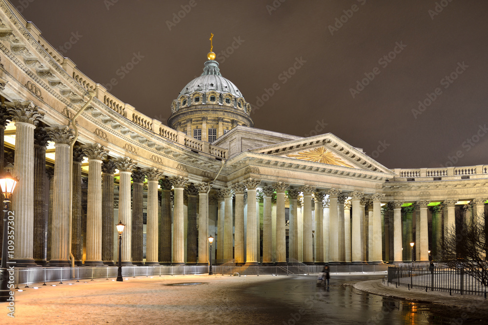 Cathedral of Our Lady of Kazan in winter. St. Petersburg, Russia
