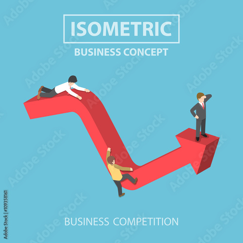 Isometric businessman climbs up to the top of graph