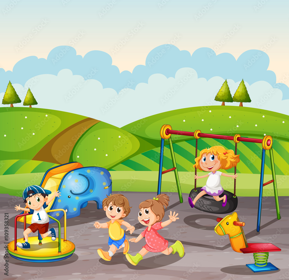 Children playing in the playground at daytime Children playing in the playground at daytime