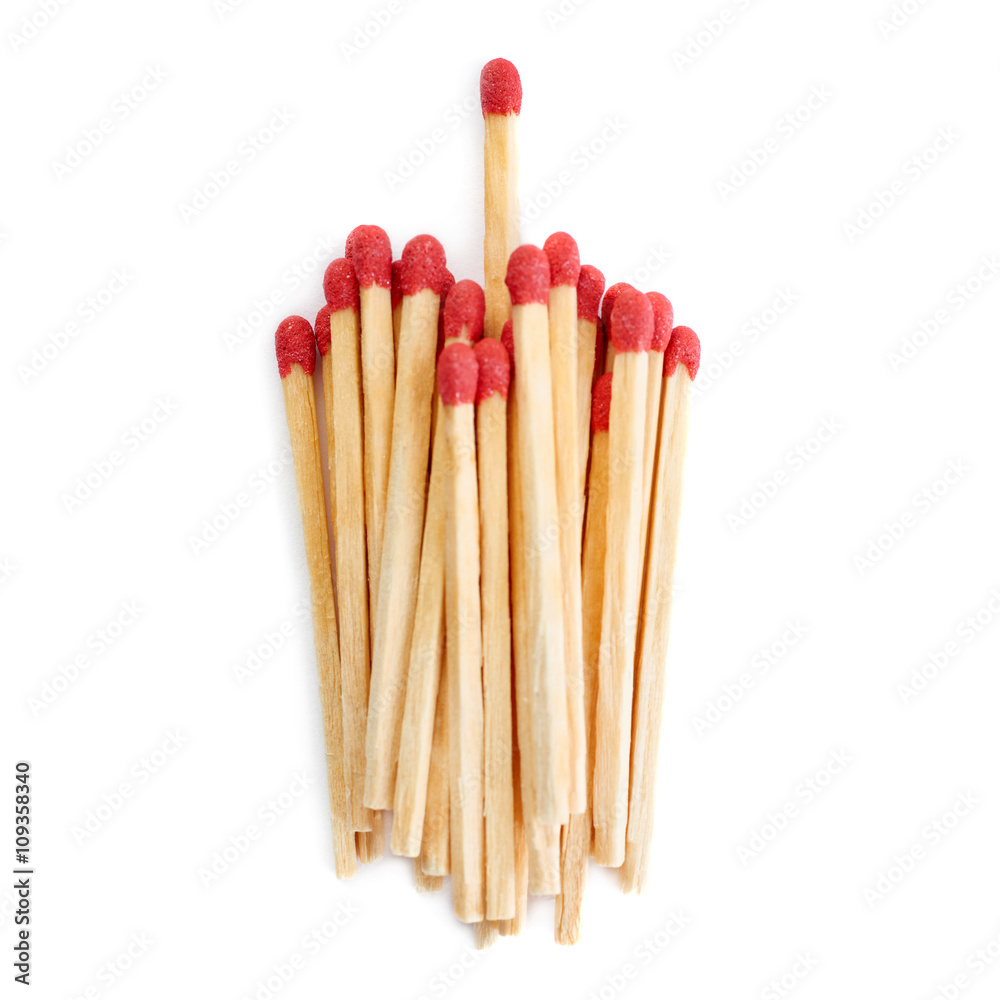 Pile of Wooden matches isolated over the white background