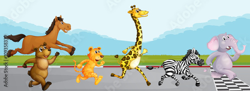 Wild animals running in race