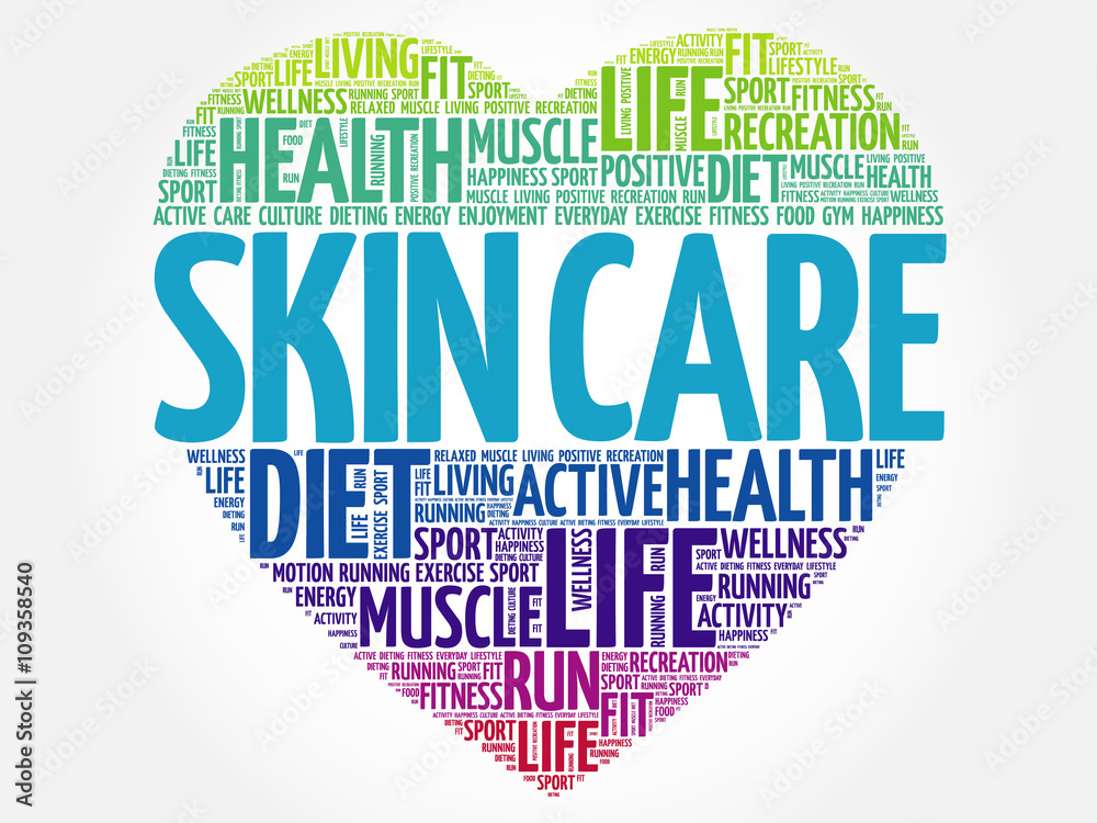 Skin care heart word cloud, fitness, sport, health concept Skin care heart word cloud, fitness, sport, health concept