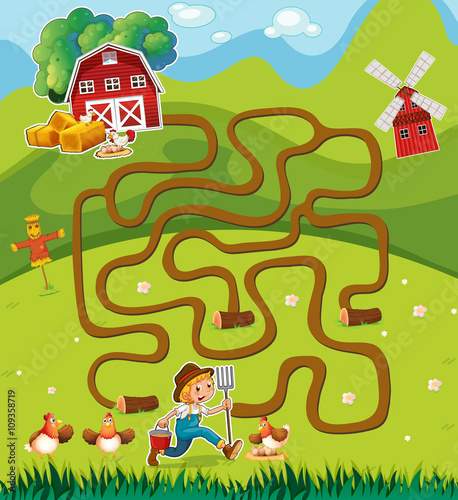 Game template with farmer in the farmyard