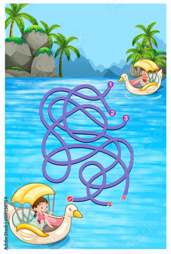 Game template with children riding boats