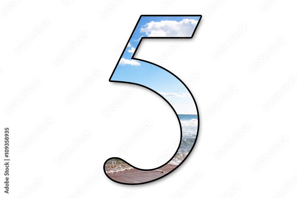 Number 5 with sea and sky pattern isolated on white Number 5 with sea and sky pattern isolated on white