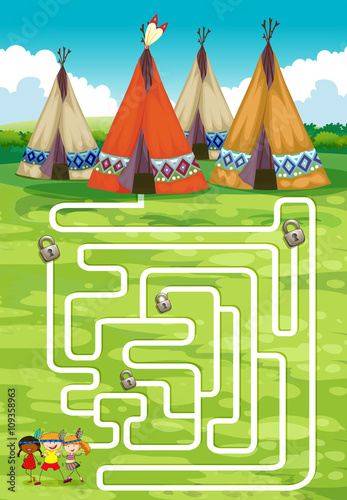 Game template with teepee and indians