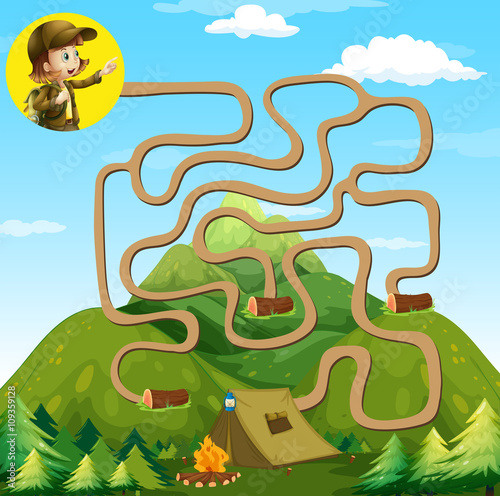 Game template with girl and camping site