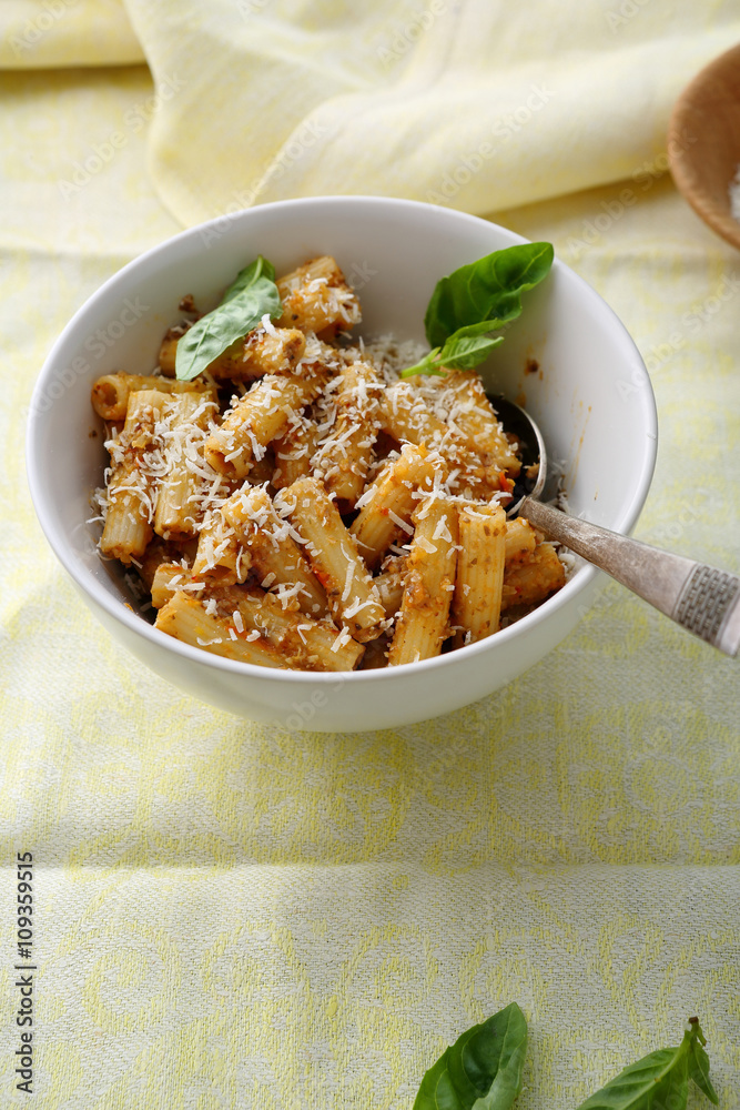 pasta with sauce in white bowl pasta with sauce in white bowl
