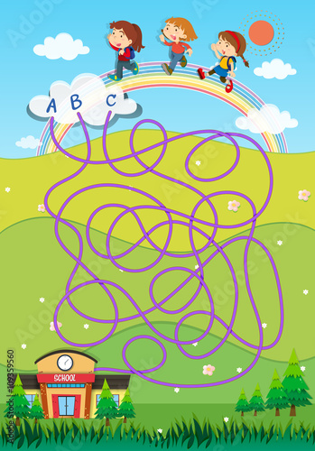 Game template with students and school background