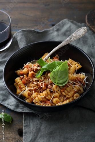 meat pasta with wine