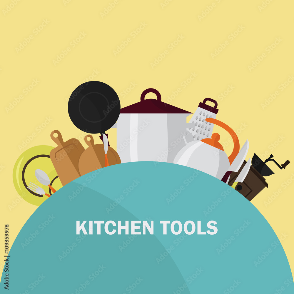 Color set of different kitchen tools
