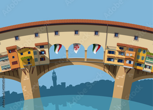 Ponte Vecchio bridge Florence flat illustration