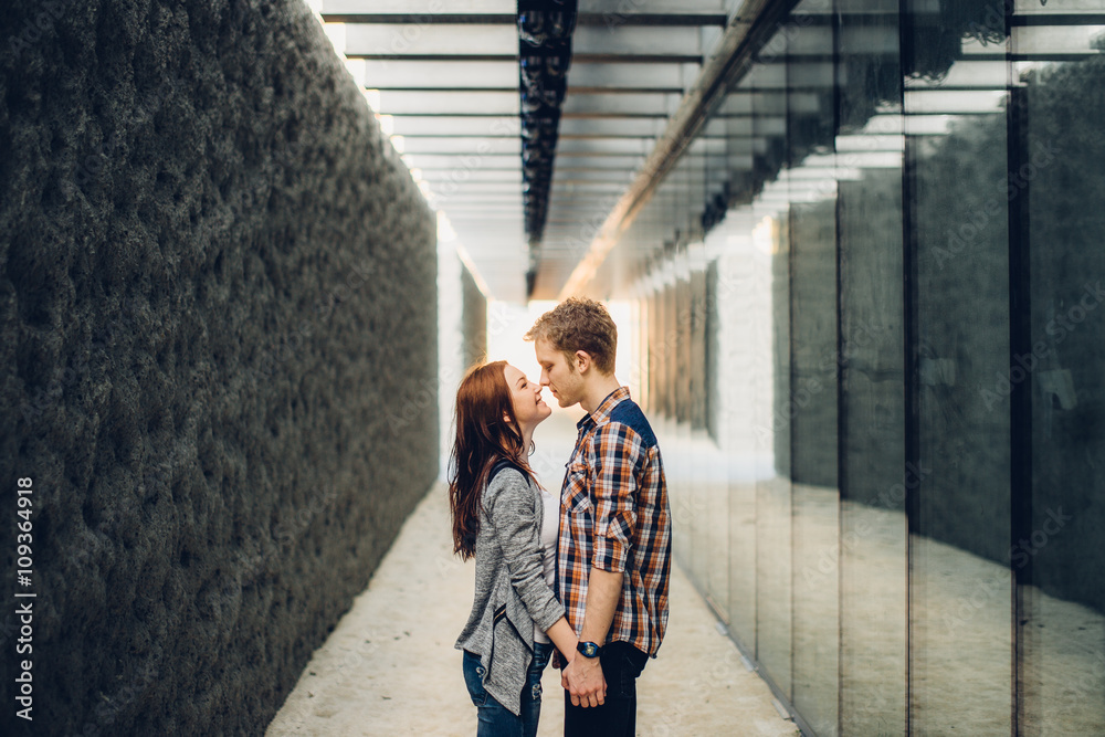 Lovely couple hugging on the street Lovely couple hugging on the street