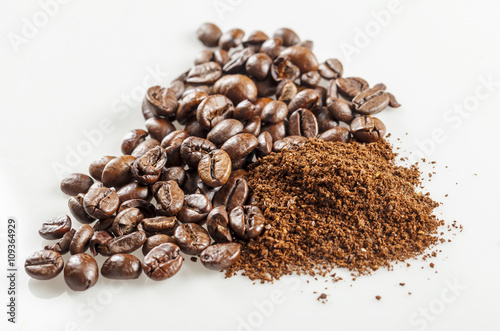 black coffee grains and Grinded