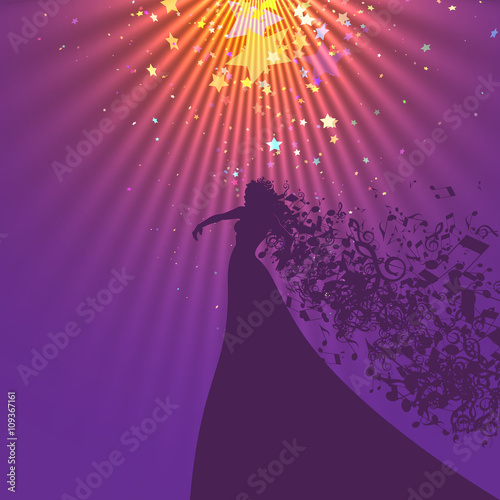Silhouette of Opera Singer and Musical Symbols