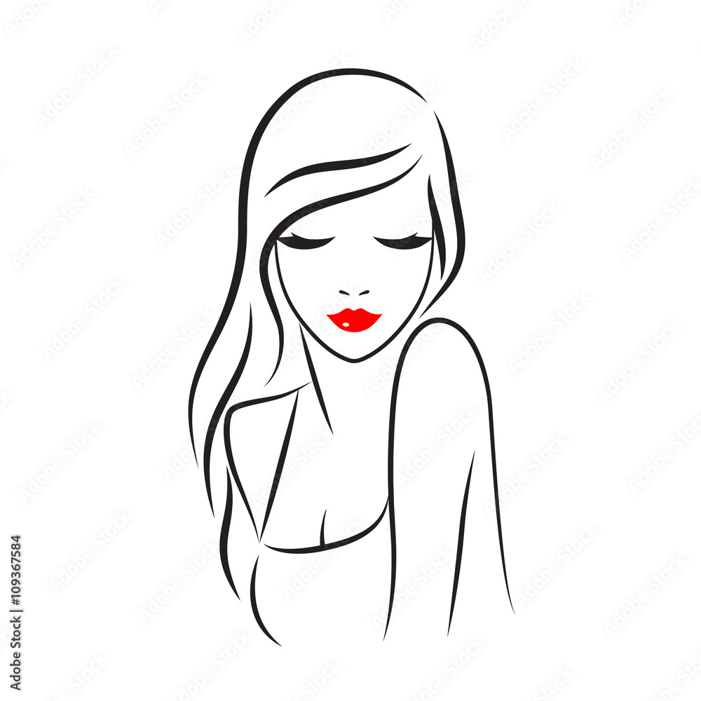 Beautiful woman with long hair vector line illustration. Fashion model portrait sketch. Beautiful woman with long hair vector line illustration. Fashion model portrait sketch.