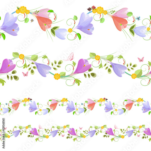 Lovely collection of seamless borders with spring flowers for yo © Aloksa