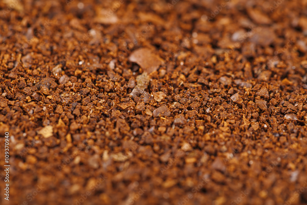 black coffee grains and Grinded black coffee grains and Grinded