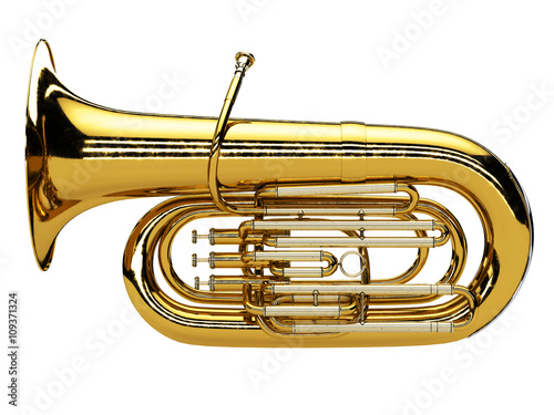 Aged tuba isolated on white background photo