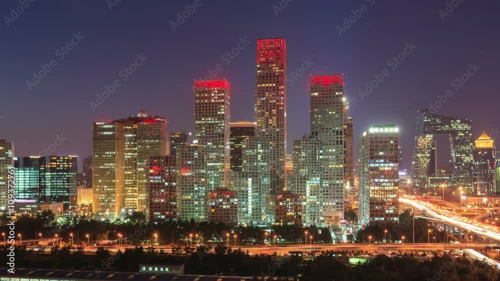 Zooming Out Shot: Beijing Central Business District(CBD), Day to Night, Time-Lapse. Zooming Out Shot: Beijing Central Business District(CBD), Day to Night, Time-Lapse.
