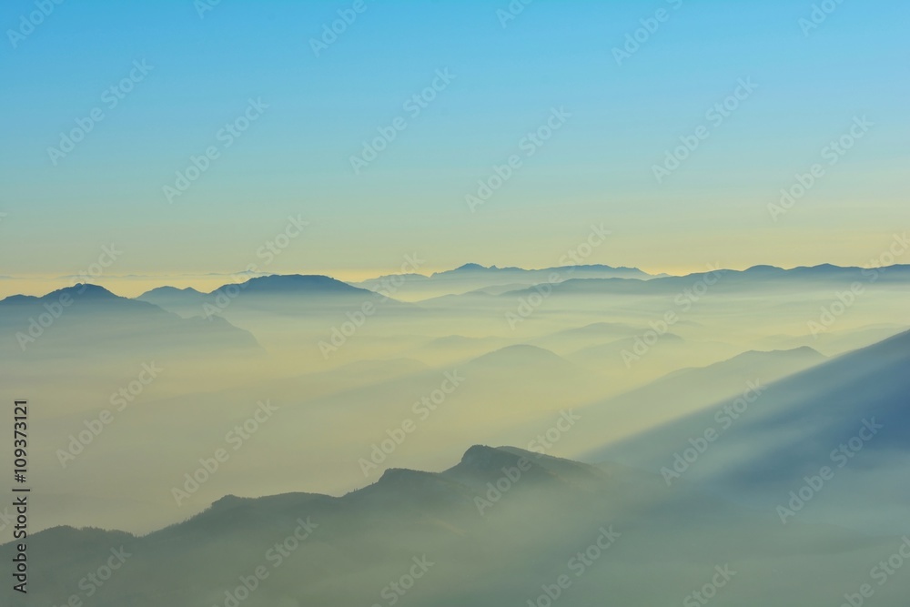 Foggy landscape in the Romanian Carpathians Foggy landscape in the Romanian Carpathians