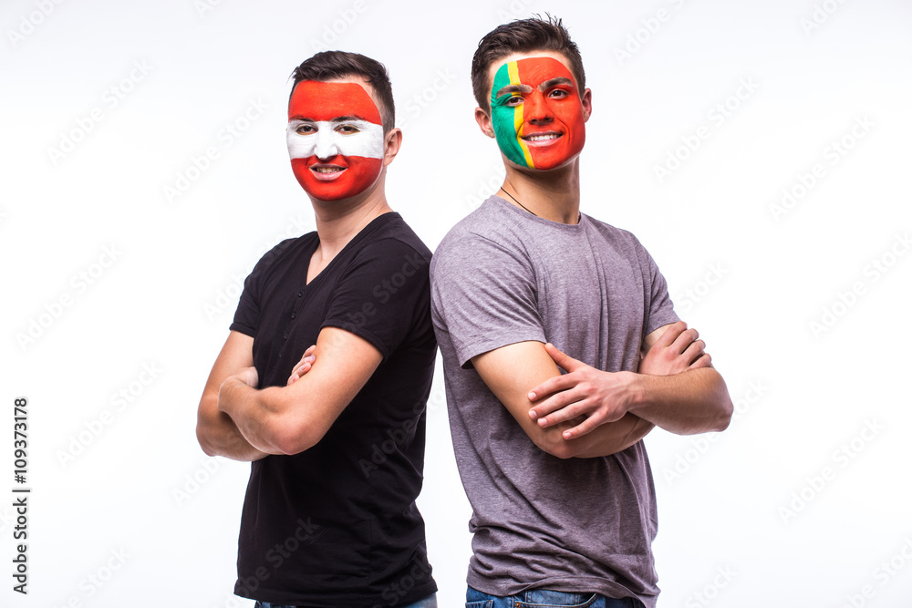 Portugal vs Austria before game on white background. European football fans concept. Portugal vs Austria before game on white background. European football fans concept.
