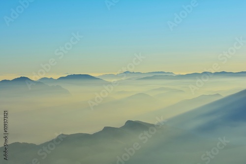 Foggy landscape in the Romanian Carpathians