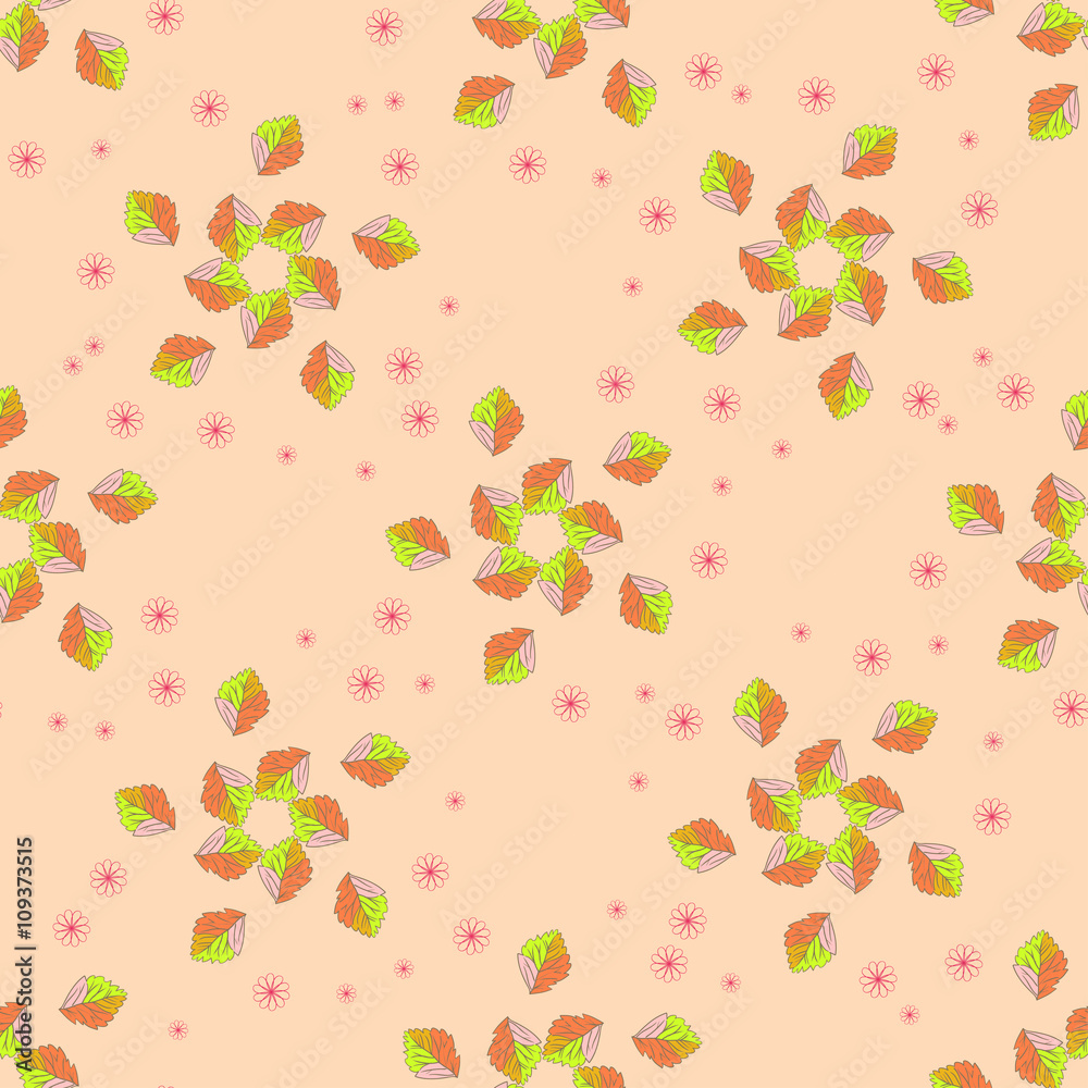 Flowers and leaves. Seamless vector texture. Natural ornament