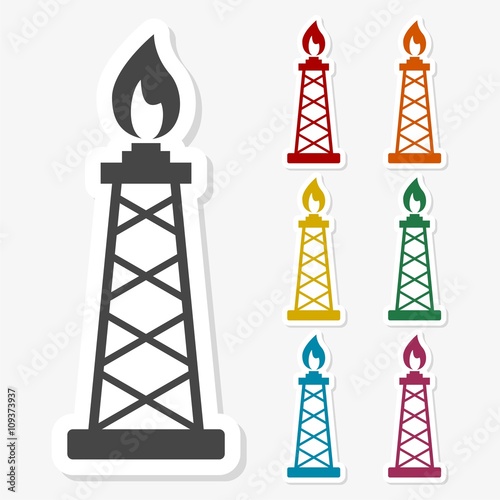 Multicolored paper stickers - Oil rig icon