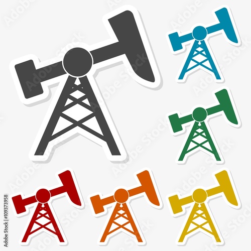 Multicolored paper stickers - Oil rig icon